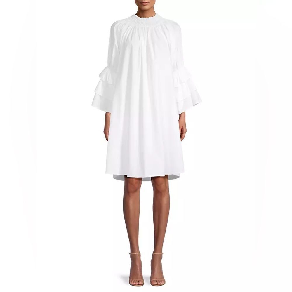 NWT Harshman Women's Daphne Ruffled Shift Minidress  White Large